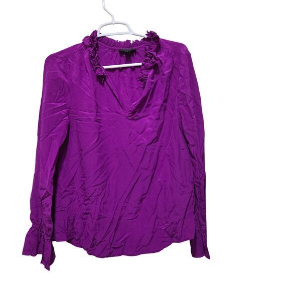 J.Crew Purple Silk Ruffle Neck Blouse Women’s 8 - Picture 1 of 10